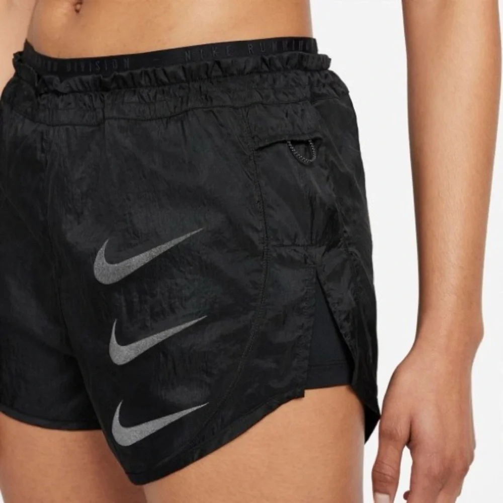 Nike Women's Black Athletic Shorts with Gray Swoosh - Picture 2 of 7